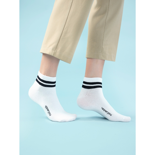 Tất Vớ Nam Nữ Cổ Ngắn UPPER YOU Cotton Tự Nhiên Kẻ Sọc Thời Trang 2 Màu Đen Trắng Dày Dặn Êm Ái Extra Soft - BSF2002 - Hình ảnh 5
