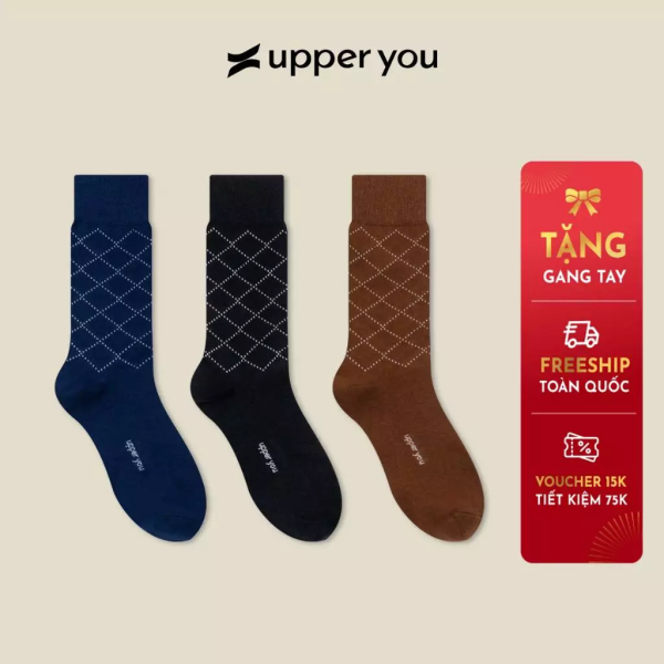 Tất Vớ Giày Tây Cổ Cao Sọc Chéo UPPER YOU 100% Cotton Tự Nhiên Dày Dặn Êm Ái Thoáng Khí Khử Mùi - BSM4001